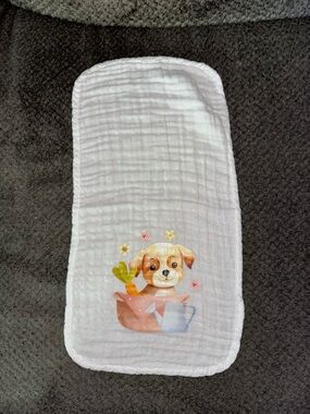 White Muslin Burp Cloth with Puppy Print